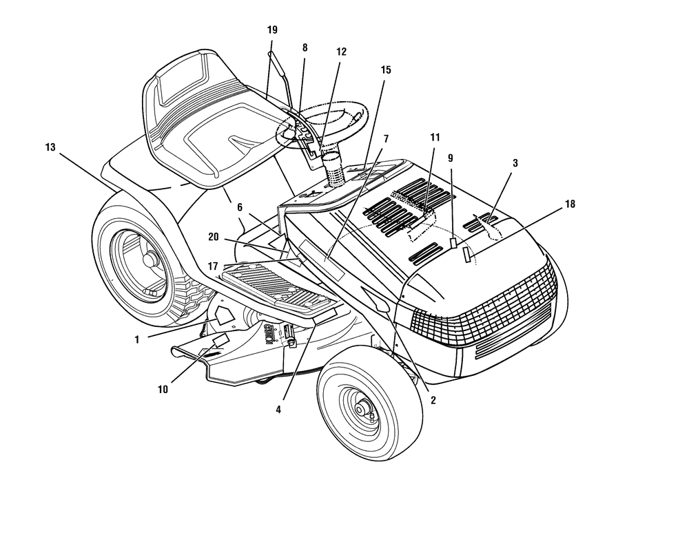 Decals Diagram and Parts List for 405017X190B-7800296 2007 Briggs and Stratton Lawn Tractor